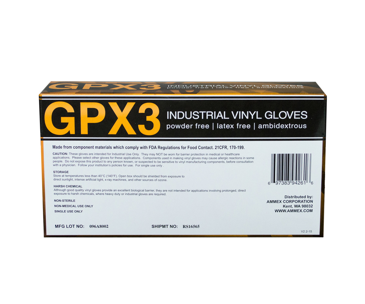 gpx3 industrial clear vinyl gloves
